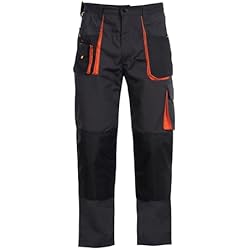 Pantalón De Trabajo Para Hombre Multibolsillos Stenso Emerton Pantalones Cargo de Trabajo para Hombre - Pantalones Multibolsillos de Trabajo Largo para Hombe - Ropa Laboral para Hombre - Gris Oscuro/Negro/Naranja - 60