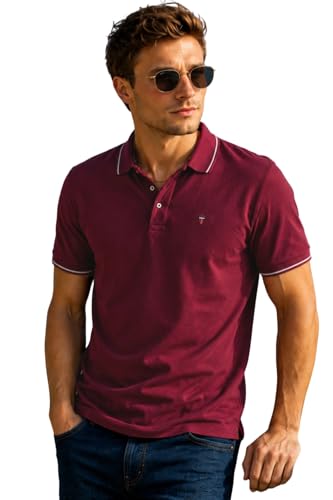 Image of Louis Philippe Men's Slim Fit Single-Tuck Pique Stylized Sleeve Print and Contrast Tipping Half Sleeve Solid Polo Tshirt
