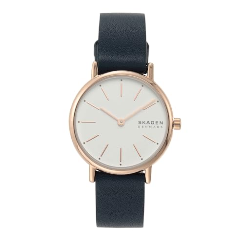 Skagen Signatur Uhr für Damen, Quarzwerk mit Edelstahl- oder Lederarmband, Blau und Weiß, 30MM