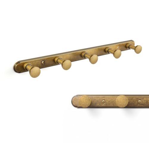 1 Pack Coat Rack Wall Mounted Antique Brass Solid Wall Hooks, Vintage Brass Towel Rack Zinc Alloy & Aluminum Coat Hooks for Bag Hat Clothes Scarf 2611GT-H014-5 by Goo-Ki - Used condition - US$24.41