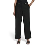 HALSTON H Women's Straight Leg Linen Faux Belted Pant, Black