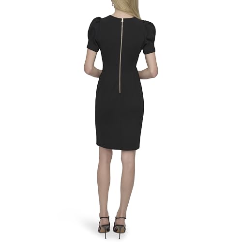 Image of DKNY Women's Short Puff Sleeve Knee Length Sheath Dress with Exposed Back Zipper