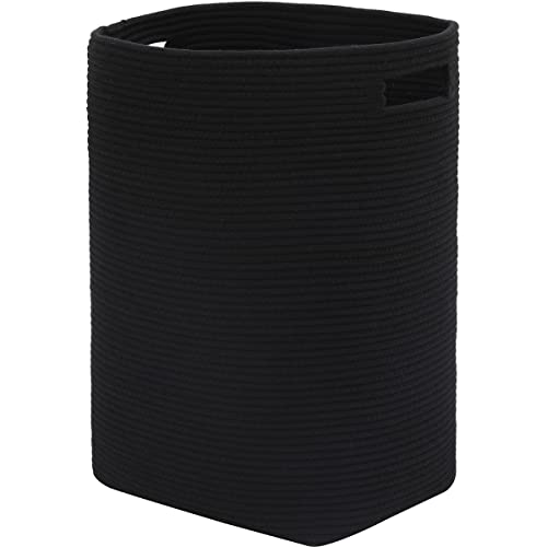 16"X13"X22" Extra Large Rectangular Storage Basket, Cotton Rope Storage Baskets, Woven Laundry Hamper, Toy Storage Bin, For Toys Blanket In Living Room, Baby Nursery, All Black #TOP13