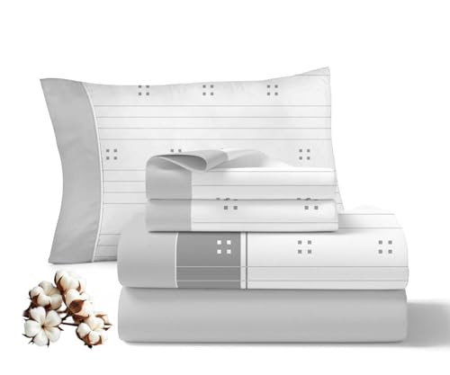 Viuda de Tolra | Juego de Sábanas 3 Piezas Gris para Primavera/Verano 100% Algodón para Cama 90 cm | Incluye Sábana Encimera, Bajera Ajustable y Funda Almohada | Modelo Dulce