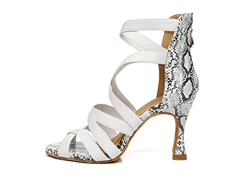 Bottes de danse latine python avec talon blanc argenté 9 cm
