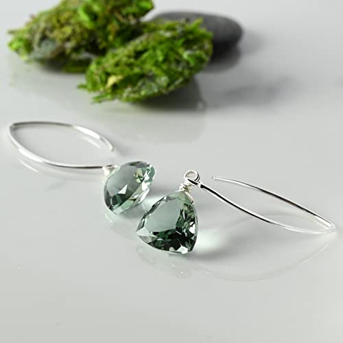 Green Amethyst Quartz Trillion Sterling Silver Earrings3