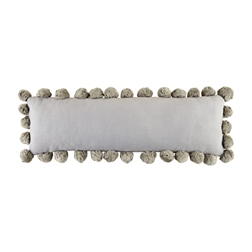 Mud Pie Pom-Pom Pillow, Gray, 35" x 11"