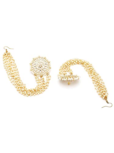 Karatcart Gold Plated Pearl Chain Kundan Kaanchain Earringsfor Women - Image 5