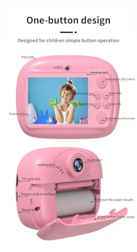 Image of Kids Instant Print Camera with Built-in Printer, Digital Video Camera, One-Button Design, Display Screen, TF Card Slot, USB Charging, Includes Roll Paper and Random Color (Kids-Print-Camera)