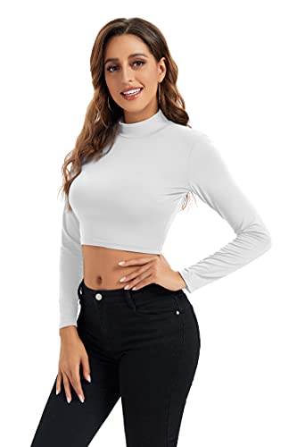 Womens Long Sleeve Crop Tops Lightweight Mock Neck Base Layer Shirts3