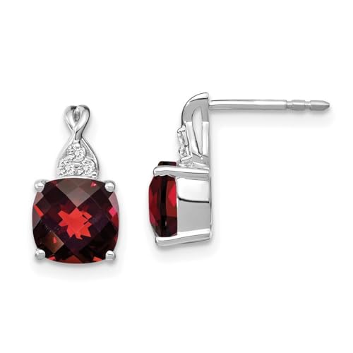 Pendientes de oro blanco de 14 quilates de 6,75 mm con granate y diamantes de 13 x 6,75 mm de ancho, joyería para mujer