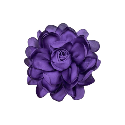 Dainty Fabric Rose Flower Large Brooch Lapel Pins Flower Brooches Pin Classic for Wedding Party Dance Banquet for Women Dress Suit Clothes Accessories Jewelry 100mm (Deep Purple)