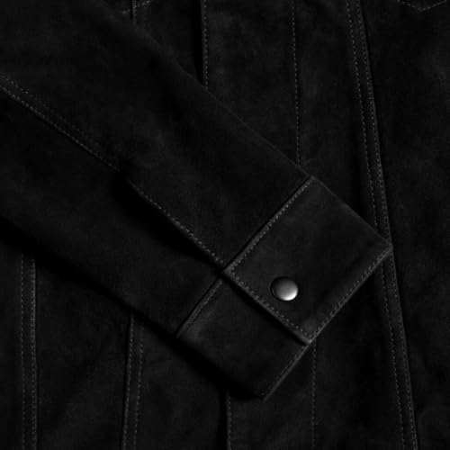 Image of Isaac & David Chicago Men's Vintage Trucker Suede Leather Jacket - Denim Biker Cafe Racer Causal Western Cowboy Jacket
