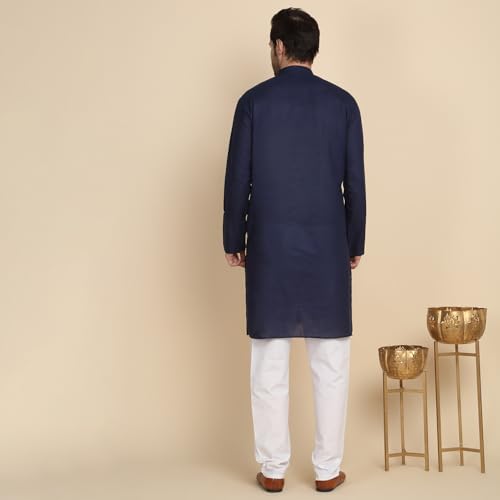 Image of KRAFT INDIA Men's Cotton Solid Kurta With Drawstring Pyjama Set