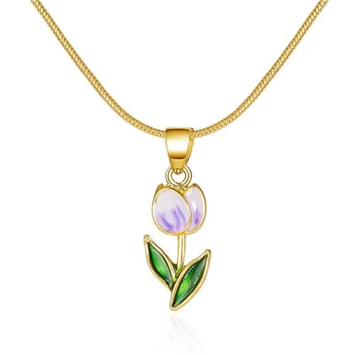 Image of Gold Tulip Necklace Tulip Flower Pendant Necklace Delicate Dainty Tulip Flower Necklace for Women Mother Wife Friendship Jewelry