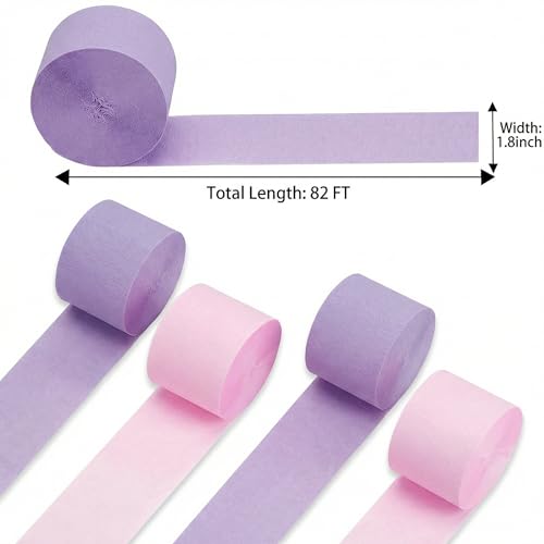 Image of Light Pink and Prurple Crepe Paper Streamers 4Rolls 328ft,Crepe Paper Streamers for Party Wedding Decorations, Birthday Decorations, Baby Shower Xmas Annivesary Decors DIY (1.8 Inch x 82 Ft /Roll)