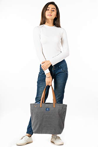 Image of AQVA Cotton Thick Canvas Tote Bag for Women (17.5 inchx13 inchx6 inch) | Trendy Stylish Multipurpose Handbag with Inside Pockets and Zipper | Shoulder Bag for Shopping, Beach, Travel and Work