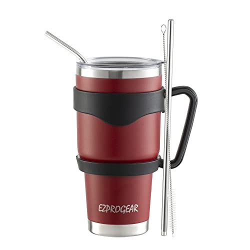 Ezprogear 30 oz Stainless Steel Coffee Cup Water Tumbler with Handle (Cherry)