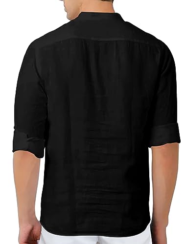 Image of FINIVO FASHION Men's Cotton Blend Solid Full Sleeve Combo Short Kurta Shirt, Regular Fit Solid Pattern Mandarin Collar Straight Kurta Shirt