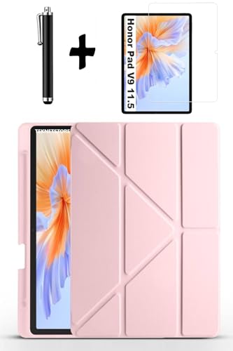 Honor Pad V9 11,5 İnç Uyumlu Standlı Kılıf, Ekran Koruyucu ve Kalem, 3'lü Set, Pembe