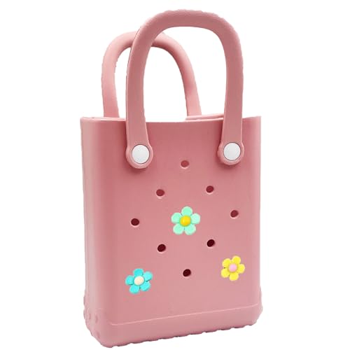 Mini Rubber Beach Tote Bag, 6.5''x8.0''x3.1''(L/H/W), Waterproof Beach Bag with Random Charms