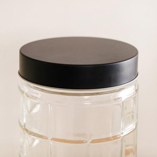 Image of Nestasia Glass Jars for Kitchen Storage Set of 4 (1.9L Each) - Square Textured Food-Safe Transparent Jars with Airtight Lid | Perfect for Kitchen Pantry, Pickles, Pulses, Dry Fruits & Snacks Storage