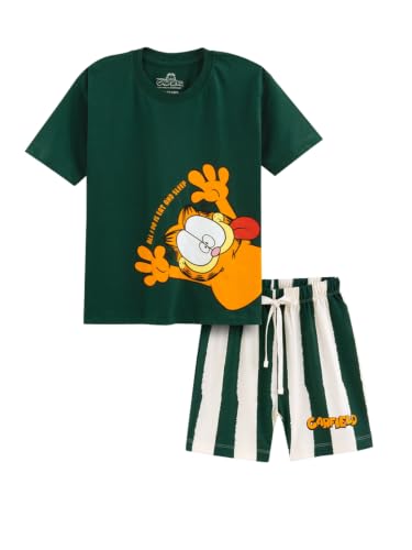 Image of Nap Chief Kids Cotton Garfield Print Co-Ord Set for Boys & Girls | Half Sleeve T-Shirt & Shorts Set | Soft Casual Summer Wear