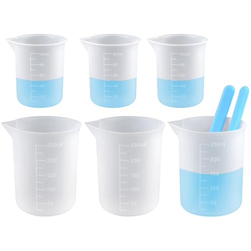 6 Pièces Tasses à Mesurer Silicone avec Gradué, 100ml/250ml Gobelets Doseurs en Silicone pour Résine, 2 Melangeur, Verre Doseur Silicone pour Résine...