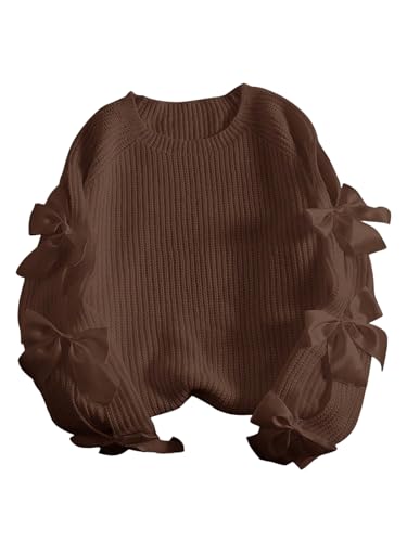Image of SHENHE Women's Plus Size Sweaters Bow Cutout Crewneck Long Raglan Sleeve Knit Tops Chunky Sweaters
