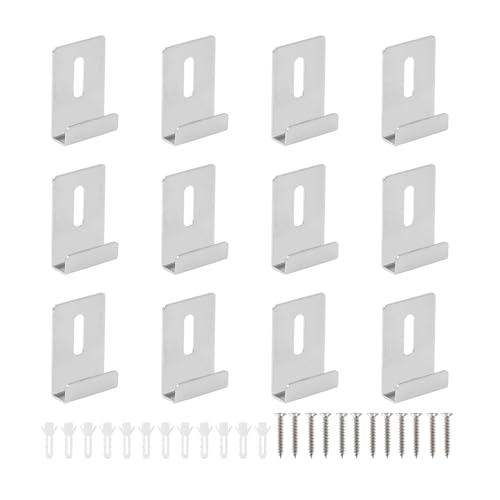 Image of Metal Mirror Clip,ULIFESTAR SUS304 Wide Channel Mirror Hanger Clip,Large Mirror Retainer Clip,Heavy Frameless Mirror J-Channel Mount Wall Clips with Screw 35*25mm /1.38*0.98 inch Silver 12PCS