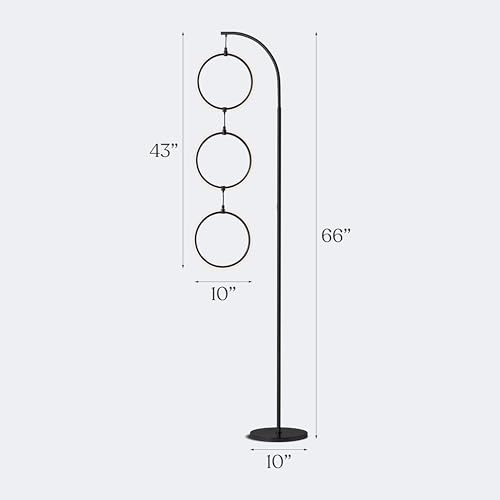 Brightech Nova Modern Floor Lamp Matches Living Room Décor - Contemporary Arc Tall Lamp with 3-Circle Ring-Style Pendant - Over The Couch Standing on Arching Pole - Image 3