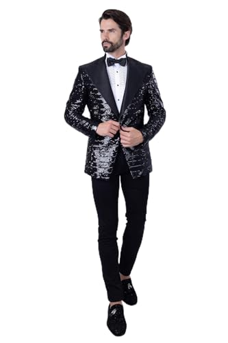 Barabas Men's Linear Sequin Design Peak Lapel Shiny Blazer 4BLR34