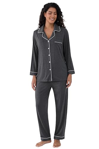 Image of Joyaria Women's Cooling Bamboo Viscose Pajama Set Long Sleeve Button Front | Hot Sleeper Comfort . Cooling Relief . Lightweight Feel for Sleeping & Lounging