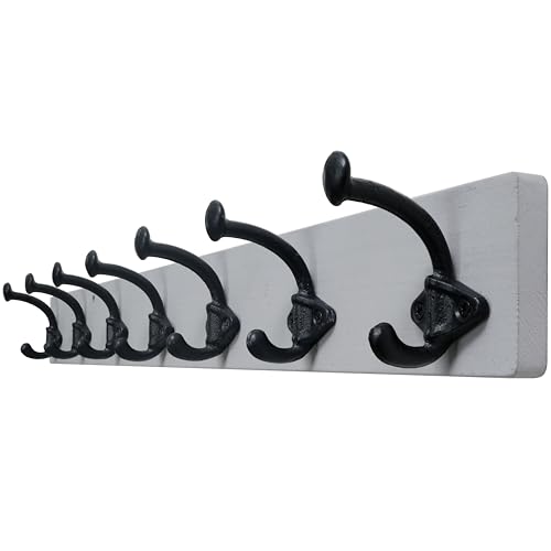 WEBI Rustic Coat Rack Wall Mount,30" Long 7 Cast Iron Coat Hooks Wall Mounted,Heavy Duty Farmhouse Wood Coat Hanger Wall Antique Vintage Hooks for Hanging Jacket,Clothes,Backpack,Gray
