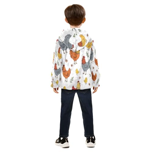 Chicken Pattern with Flowers Toddler Fleece Jacket Girl Boys Hooded Fleece Jacket Coat Warm Outwear Zip-up 3-10T4