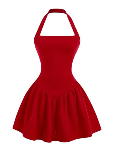 SHENHE Girl's Summer Fit and Flare Dress Halter Wedding Guest Party Flowy Short Dress