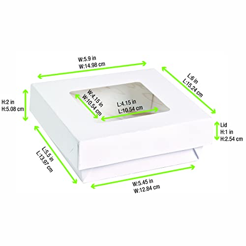 Image of PacknWood 210 KRAY W155 - White Box with Window - Kray Box with Window Lid - Cardboard To Go Containers with Lid - Boxes with Clear Window (34 oz Capacity) - (5.5 x 5.5 x 2) (250 per case)