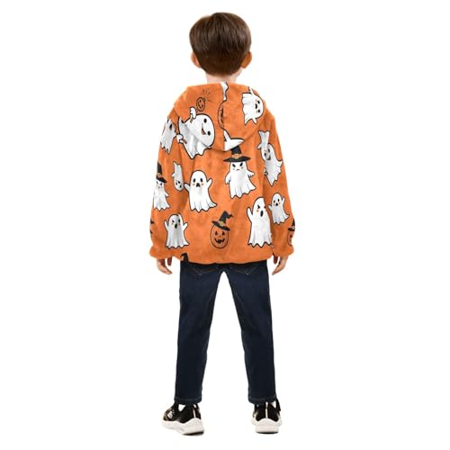 Halloween Ghosts on Orange_1 Toddler Fleece Jacket Girl Boys Hooded Fleece Jacket Coat Warm Outwear Zip-up 3-10T4