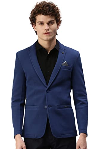 Image of SHOWOFFFF Men Solid Single Breasted Casual Blazer | Notched Lapel Full Sleeves Cotton Blazer for Mens | Slim Fit Regular Length Blazer for Men's