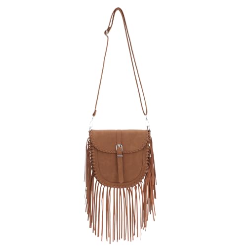 GOKTOW Bolso bandolera para mujer de ante vegano en estilo occidental y boho con flecos, estilo retro como bandolera y bandolera, marrón