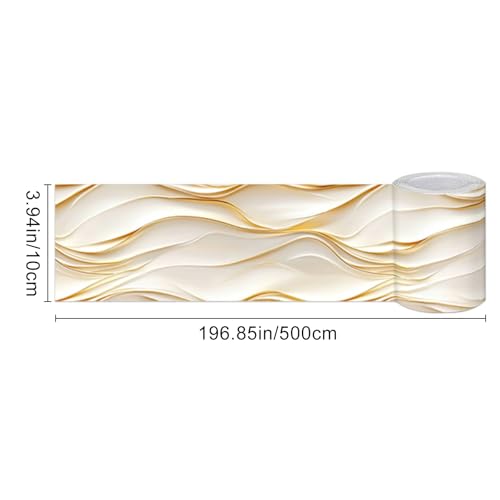 Wallpaper Border Peel and Stick Decorative Wall Trim Self Adhesive Accent Strip for Bedroom Bathroom Kitchen Mirror Frame Ceiling Edging Gold Wave Style Modern Look 4x196 Inch - Image 6
