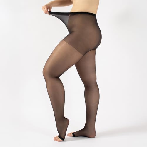 CALZITALY Sheer Toeless Tights with Cooling Effect, Open Toe Nude Pantyhose, Skin, Black| S, M, L, XL, XXL, 3XL, 4XL |10 DEN | Made in Italy
