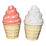 Mini Ice Cream Cone Salt and Pepper Shaker Set, White and Pink