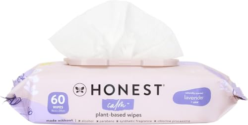 Image of The Honest Company Calm and Cleanse Naturally Scented Wipes, Cleansing Multi-Tasking 99% Water Plant Based Hypoallergenic, Lavender, 60 Count (Pack of 12)