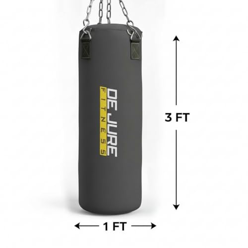Image of De Jure Fitness Heavy Duty 3 Ft Punching Bag with Rust-Proof Stainless Steel Hanging Chain | Durable Polyester Fabric | Comfortable Recycled Filling | Boxing MMA, Kickboxing - Grey, 3 Ft