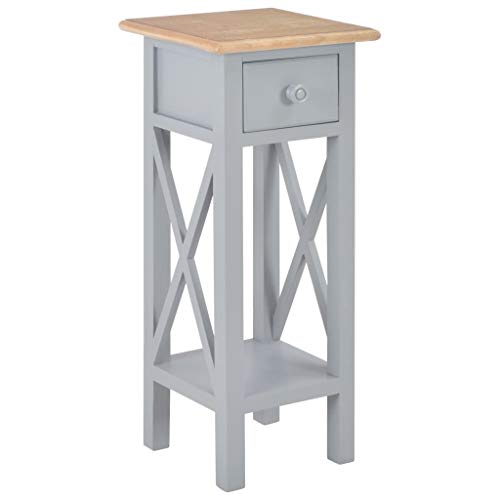 QJBSAVVA Table d'appoint avec Tiroir, Sellette en Bois de Pin et MDF pour Salon et Entrée, Console Compacte pour Téléphone et Objets de Décoration, 27 x 27 x 65,5 cm, Finition Gris et Marron