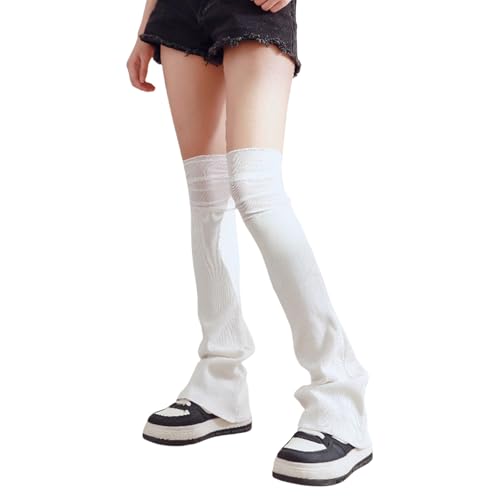 Women Flared Leg Warmers Mesh Patchwork Knee High Socks Aesthetic Boot Cuffs Y2K Streetwear Aesthetic Accessories