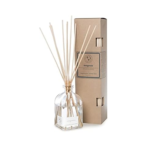 Eco Candle Co. Reed Diffuser Set, Seagrass, 4 oz. - Scents of Coconut, Jasmine, Eucalyptus, Vetiver, Driftwood, & Seaweed - Premium Fragrance & Essential Oils, Clear Glass, 12 Reeds, Recycled Box Cover
