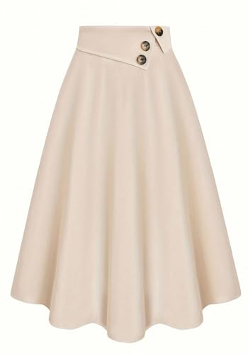 HuiSiFang Women's A Line Skirt High Waisted Satin Ruffle Hem Asymmetrical Wrap Loose Fit Skirts Pleated Midi Skirt