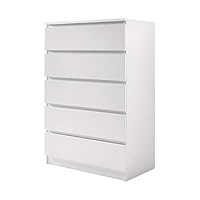 Panana Wooden 3/4/5/6 Chest Of Drawers with Metal Runner Modern Bedroom Bedside Storage Cabinet Unit for Hallway Living Room (White, 40D x 70W x 104H cm)